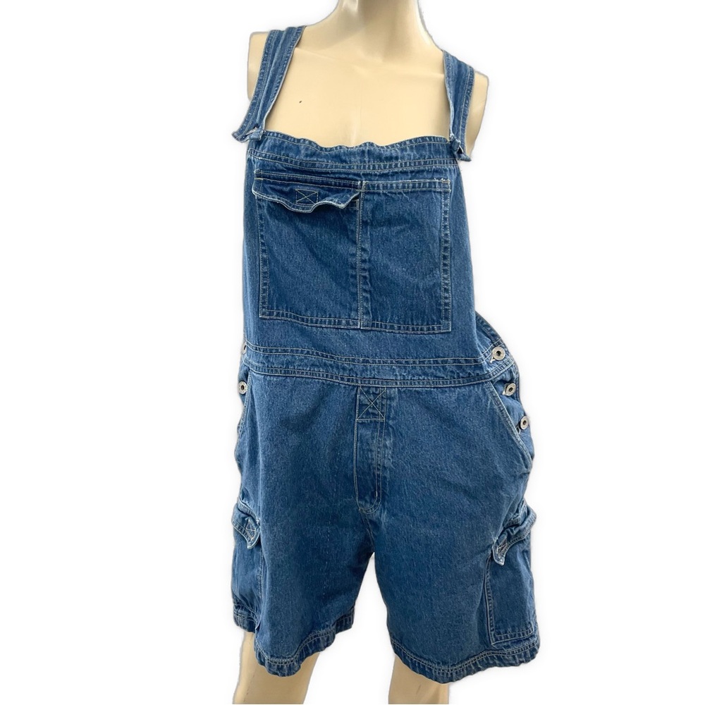 Vintage Attitude- Y2K Blue Denim Women's Cargo Short Jeans Overalls- L
